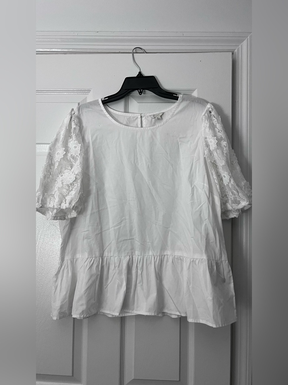 White Lace Sleeve Peplum Blouse for Women